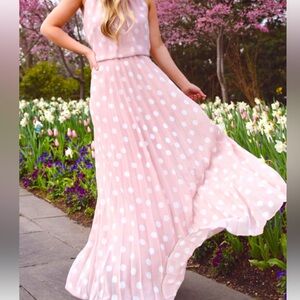 Premier Blush Pink Polka Dot Halter Tie Maxi Dress